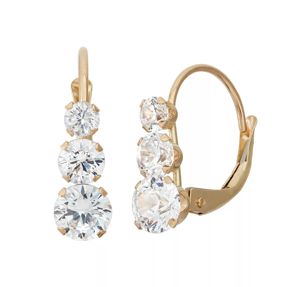Designs By Gioelli Cubic Zirconia 10k Gold Journey Drop Earrings 3 Designs By Gioelli Cubic Zirconia 10k Gold Journey Drop Earrings