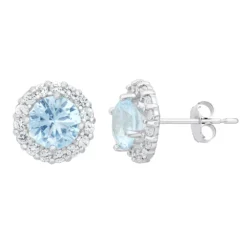 Designs By Gioelli Aquamarine & White Topaz 10k White Gold Halo Stud Earrings