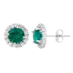 Designs By Gioelli Lab-Created Emerald & White Topaz 10k White Gold Halo Stud Earrings