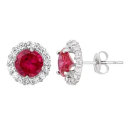 Designs By Gioelli Lab-Created Ruby & White Topaz 10k White Gold Halo Stud Earrings