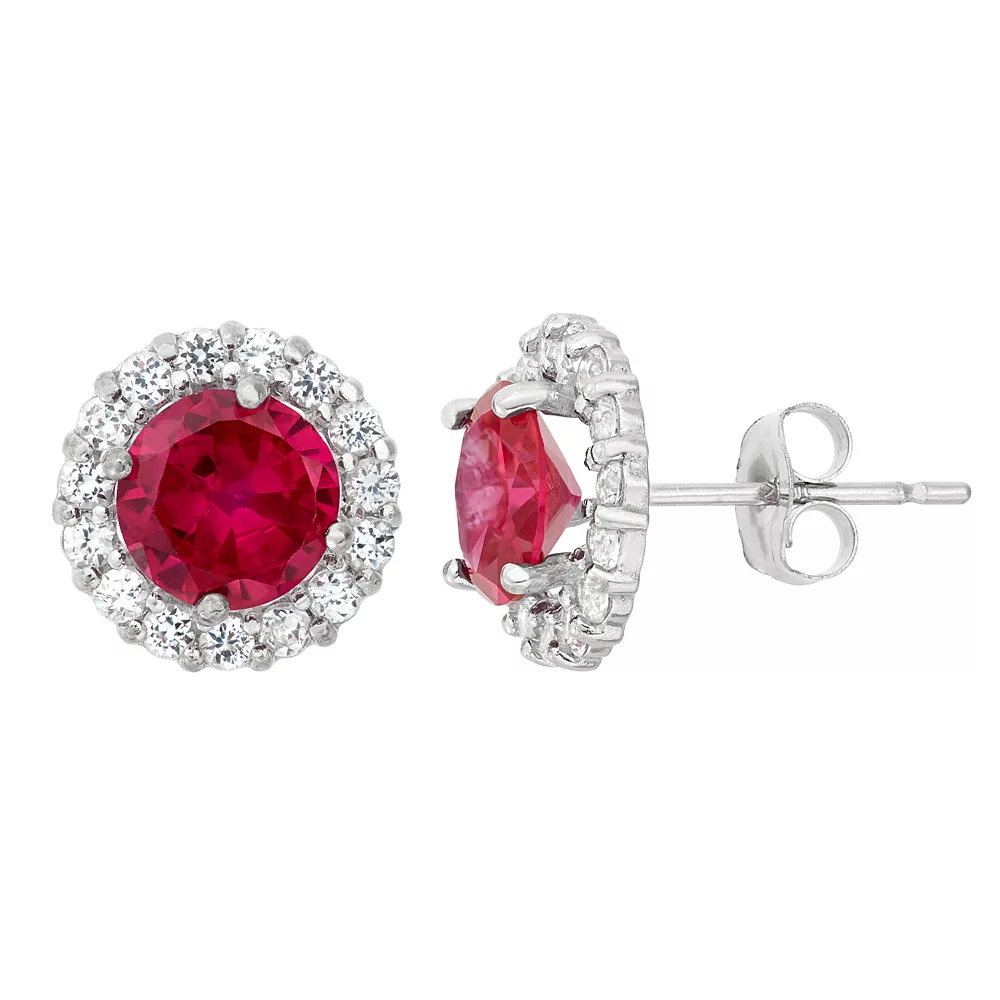 Designs By Gioelli Lab-Created Ruby & White Topaz 10k White Gold Halo Stud Earrings 3 Designs By Gioelli Lab-Created Ruby & White Topaz 10k White Gold Halo Stud Earrings