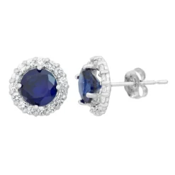 Designs By Gioelli Lab-Created Sapphire & White Topaz 10k White Gold Halo Stud Earrings