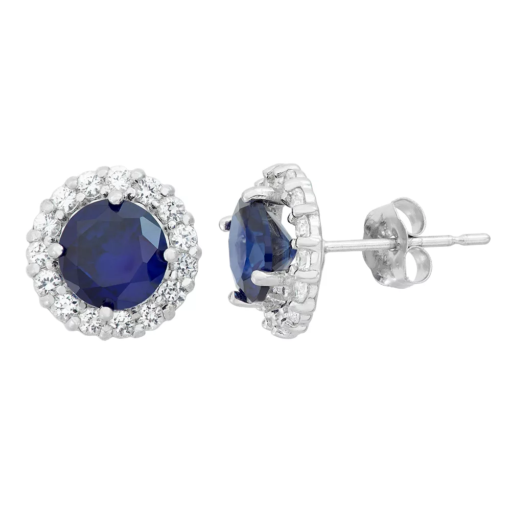 Designs By Gioelli Lab-Created Sapphire & White Topaz 10k White Gold Halo Stud Earrings 3 Designs By Gioelli Lab-Created Sapphire & White Topaz 10k White Gold Halo Stud Earrings