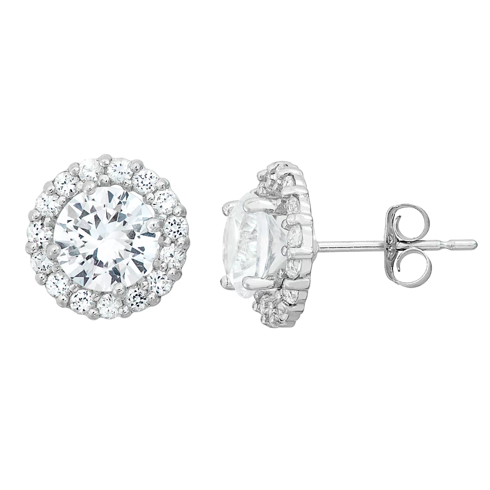Designs By Gioelli Lab-Created White Sapphire & White Topaz 10k White Gold Halo Stud Earrings 3 Designs By Gioelli Lab-Created White Sapphire & White Topaz 10k White Gold Halo Stud Earrings