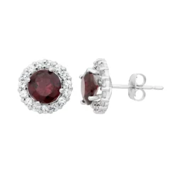 Designs By Gioelli Garnet & White Topaz 10k White Gold Halo Stud Earrings