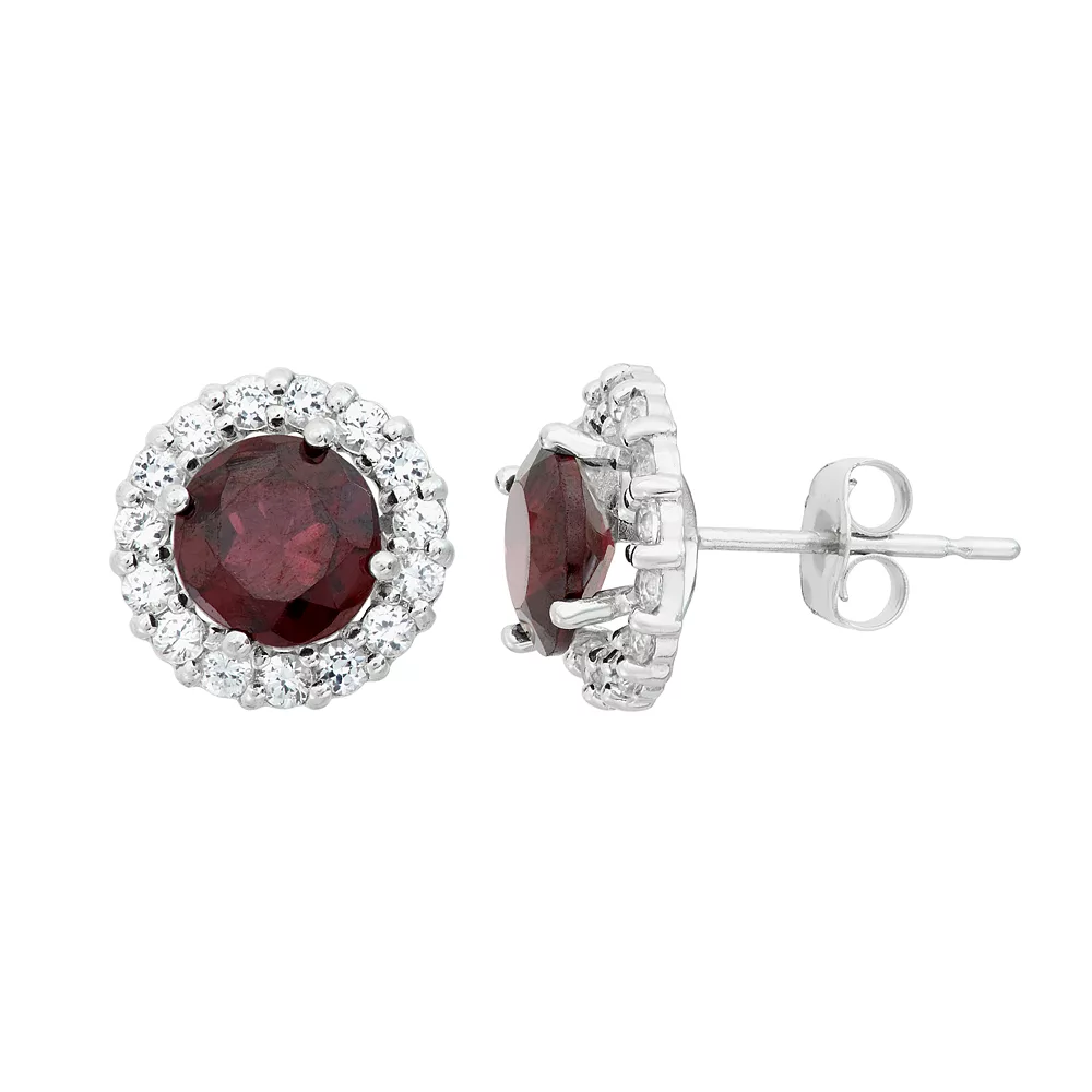 Designs By Gioelli Garnet & White Topaz 10k White Gold Halo Stud Earrings 3 Designs By Gioelli Garnet & White Topaz 10k White Gold Halo Stud Earrings