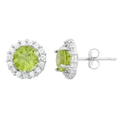 Designs By Gioelli Peridot & White Topaz 10k White Gold Halo Stud Earrings