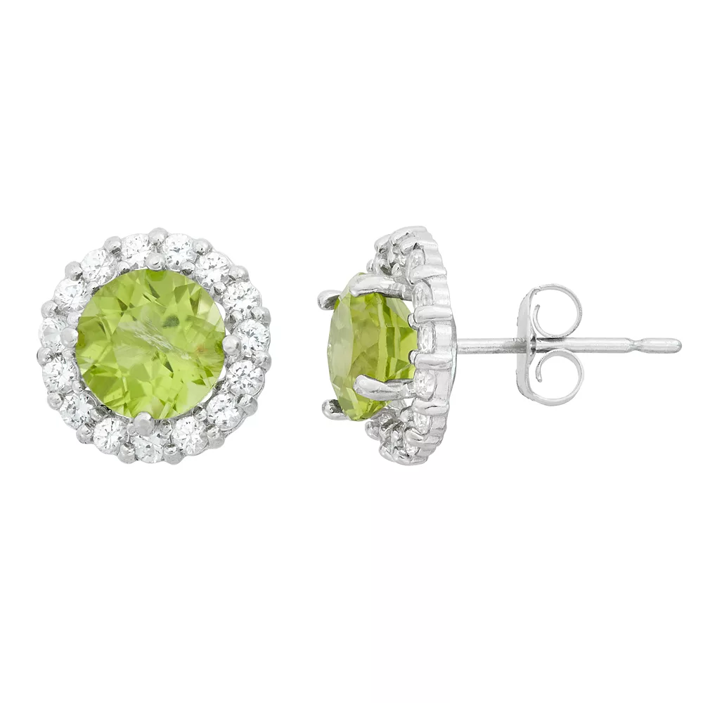 Designs By Gioelli Peridot & White Topaz 10k White Gold Halo Stud Earrings 3 Designs By Gioelli Peridot & White Topaz 10k White Gold Halo Stud Earrings