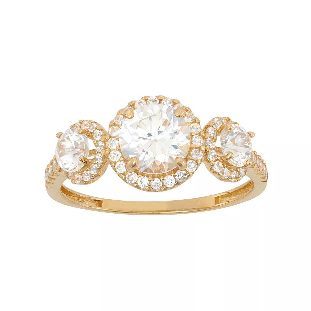 Designs By Gioelli Cubic Zirconia 3-Stone Halo Engagement Ring In 10k Gold 3 Designs By Gioelli Cubic Zirconia 3-Stone Halo Engagement Ring In 10k Gold