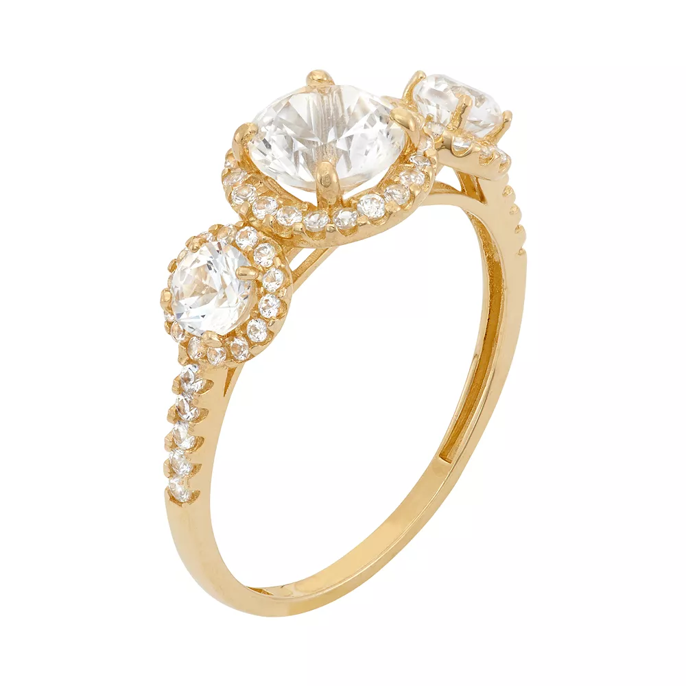 Designs By Gioelli Cubic Zirconia 3-Stone Halo Engagement Ring In 10k Gold 4 Designs By Gioelli Cubic Zirconia 3-Stone Halo Engagement Ring In 10k Gold - Image 2