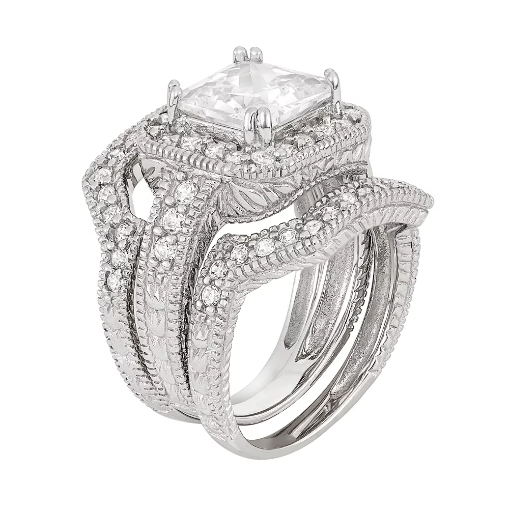 Designs By Gioelli Cubic Zirconia Halo Engagement Ring Set In Sterling Silver 4 Designs By Gioelli Cubic Zirconia Halo Engagement Ring Set In Sterling Silver - Image 2