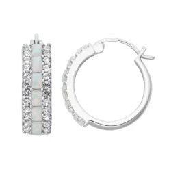 Designs By Gioelli Sterling Silver Lab-Created Opal & Lab-Created White Sapphire Hoop Earrings