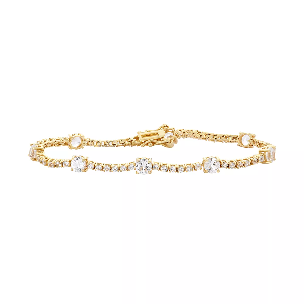 Designs By Gioelli 14k Gold Over Silver Lab-Created White Sapphire Tennis Bracelet 3 Designs By Gioelli 14k Gold Over Silver Lab-Created White Sapphire Tennis Bracelet