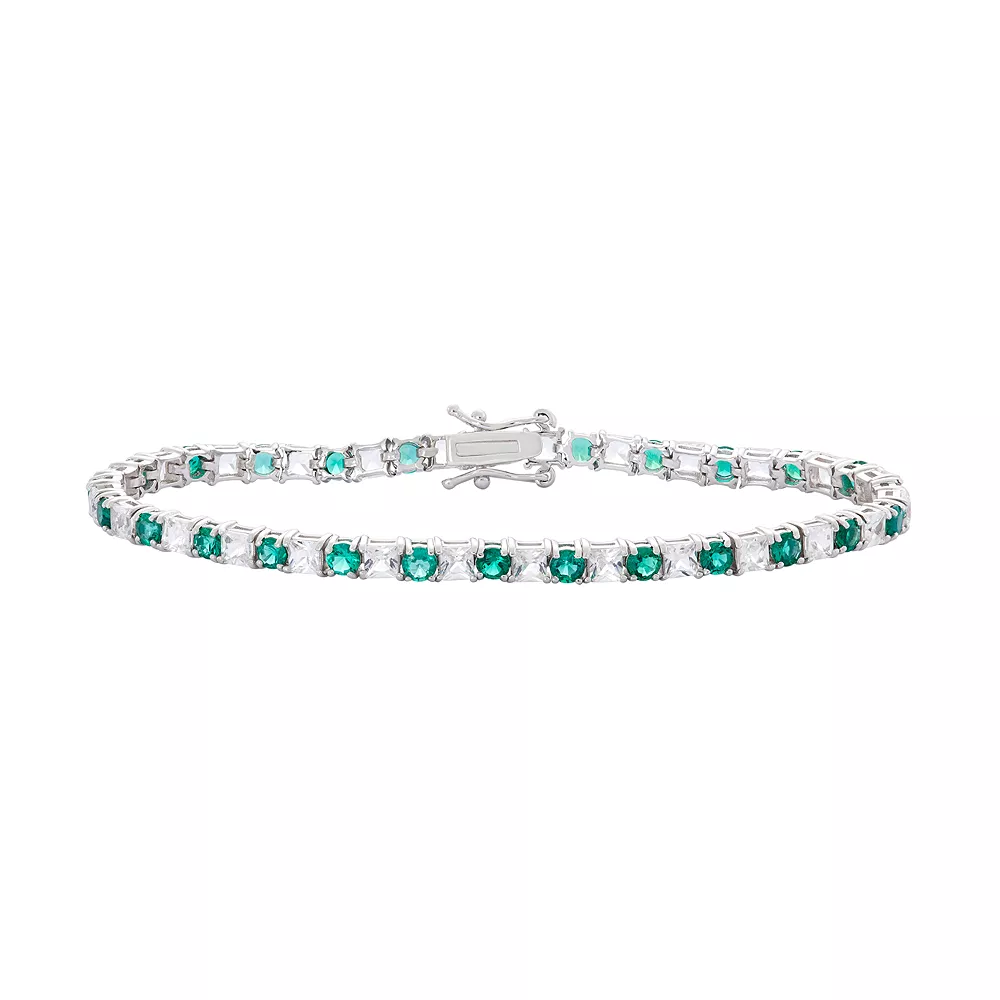 Designs By Gioelli Sterling Silver Lab-Created Emerald & White Sapphire Tennis Bracelet 3 Designs By Gioelli Sterling Silver Lab-Created Emerald & White Sapphire Tennis Bracelet