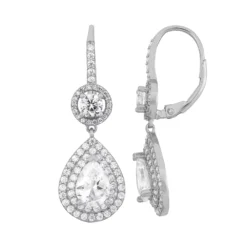 Designs By Gioelli Sterling Silver Cubic Zirconia Teardrop Halo Earrings