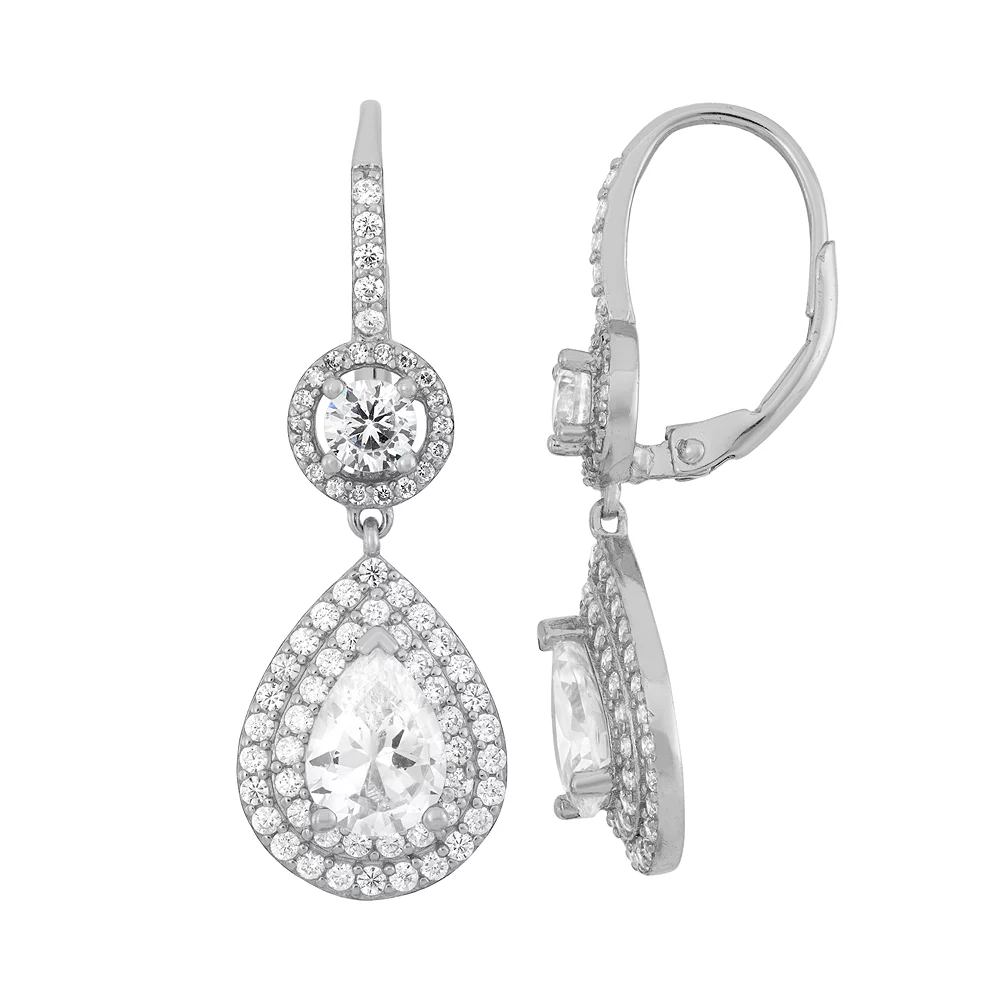 Designs By Gioelli Sterling Silver Cubic Zirconia Teardrop Halo Earrings 3 Designs By Gioelli Sterling Silver Cubic Zirconia Teardrop Halo Earrings