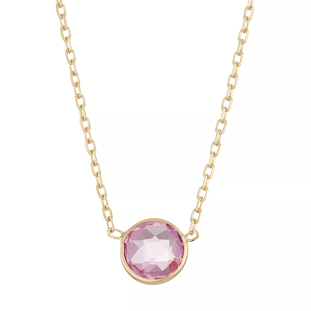 Designs By Gioelli 10k Gold Lab-Created Pink Sapphire Circle Pendant Necklace 3 Designs By Gioelli 10k Gold Lab-Created Pink Sapphire Circle Pendant Necklace