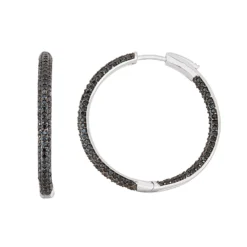 Designs By Gioelli Sterling Silver Black Spinel Hoop Earrings