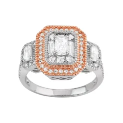 Designs By Gioelli Two Tone Sterling Silver Cubic Zirconia Cluster Halo Ring