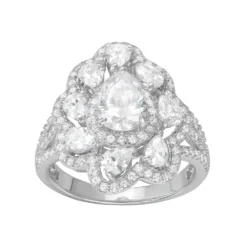 Designs By Gioelli Sterling Silver Cubic Zirconia Pear Halo Ring