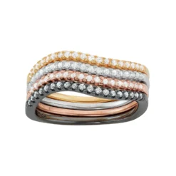 Designs By Gioelli Multi Tone Sterling Silver Cubic Zirconia Swirl Stack Ring Set