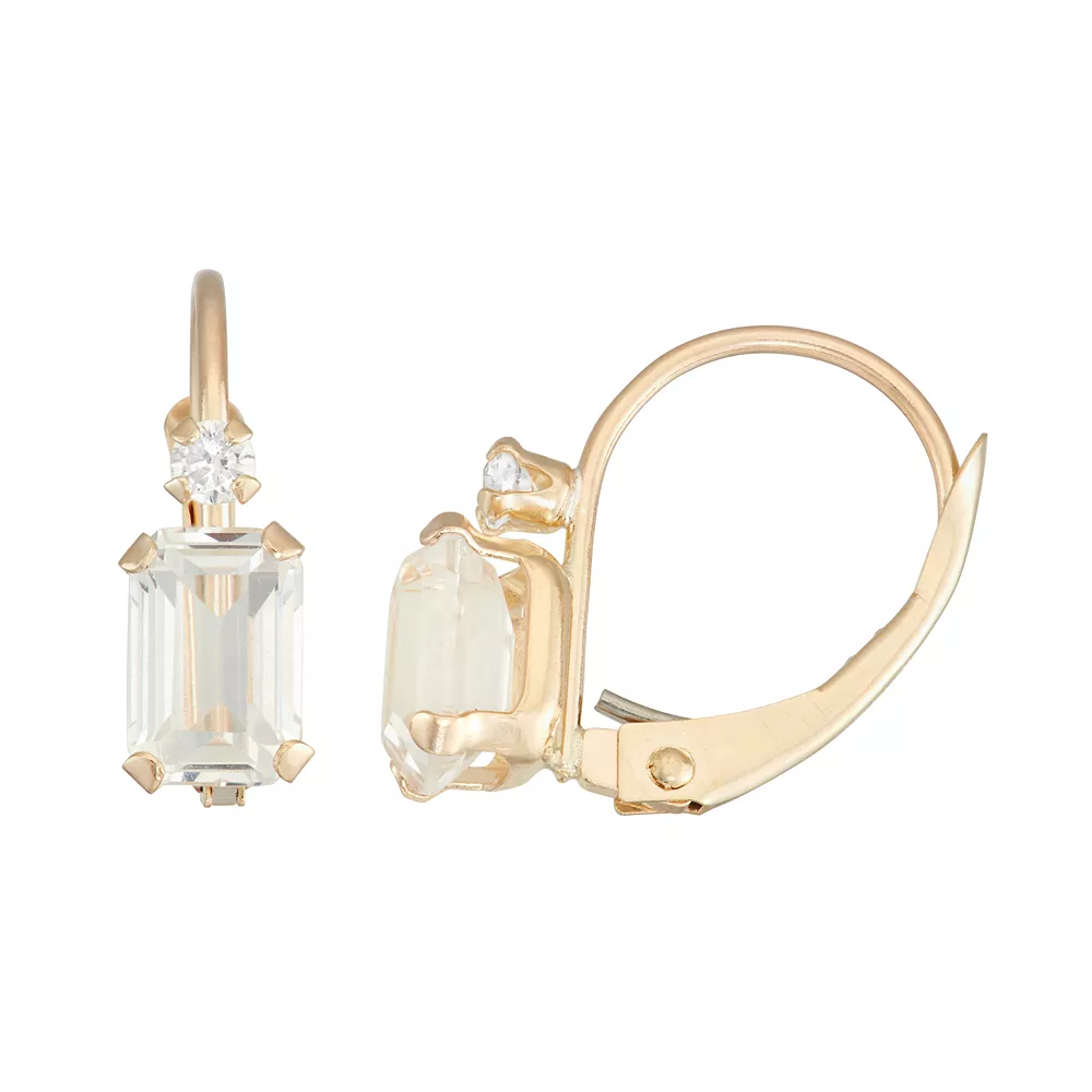 Designs By Gioelli 10k Gold Emerald-Cut Lab-Created White Sapphire & White Zircon Leverback Earrings 3 Designs By Gioelli 10k Gold Emerald-Cut Lab-Created White Sapphire & White Zircon Leverback Earrings
