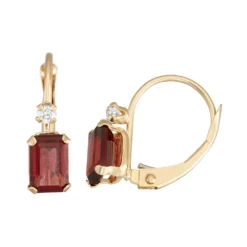 Designs By Gioelli 10k Gold Emerald-Cut Garnet & White Zircon Leverback Earrings