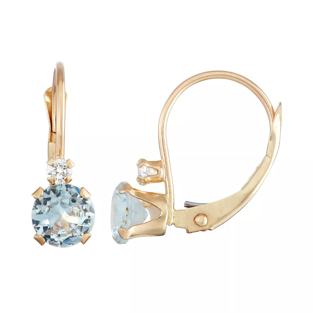 Designs By Gioelli 10k Gold Round-Cut Lab-Created Aquamarine & White Zircon Leverback Earrings 3 Designs By Gioelli 10k Gold Round-Cut Lab-Created Aquamarine & White Zircon Leverback Earrings