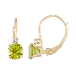 Designs By Gioelli 10k Gold Round-Cut Peridot & White Zircon Leverback Earrings