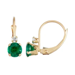 Designs By Gioelli 10k Gold Round-Cut Lab-Created Emerald & White Zircon Leverback Earrings