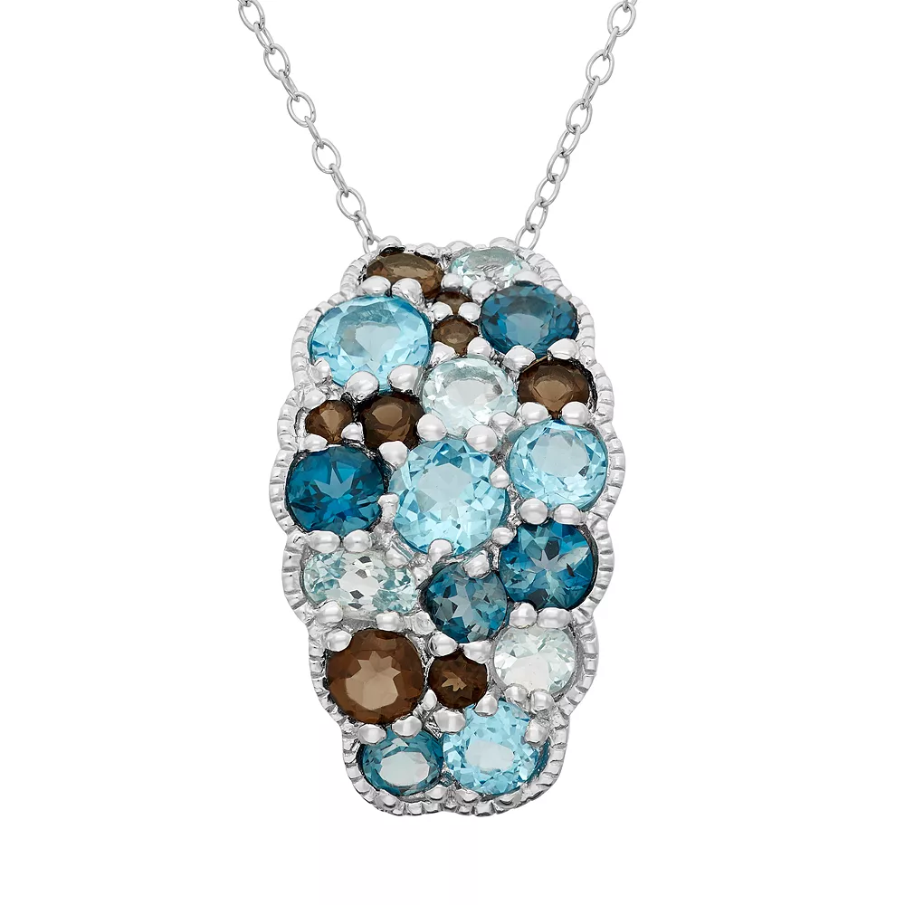 Designs By Gioelli Sterling Silver Blue Topaz & Smoky Quartz Cluster Pendant 3 Designs By Gioelli Sterling Silver Blue Topaz & Smoky Quartz Cluster Pendant