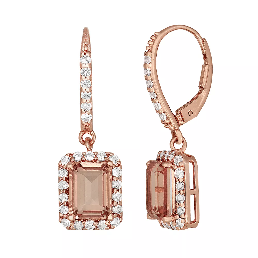 Designs By Gioelli 14k Rose Gold Over Silver Peach Quartz & Lab-Created White Sapphire Drop Earrings 3 Designs By Gioelli 14k Rose Gold Over Silver Peach Quartz & Lab-Created White Sapphire Drop Earrings