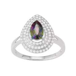 Designs By Gioelli Sterling Silver Mystic Fire Topaz & Cubic Zirconia Teardrop Halo Ring