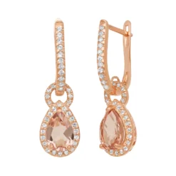 Designs By Gioelli 14k Rose Gold Over Silver Simulated Morganite And Lab-Created White Sapphire Halo Teardrop Earrings