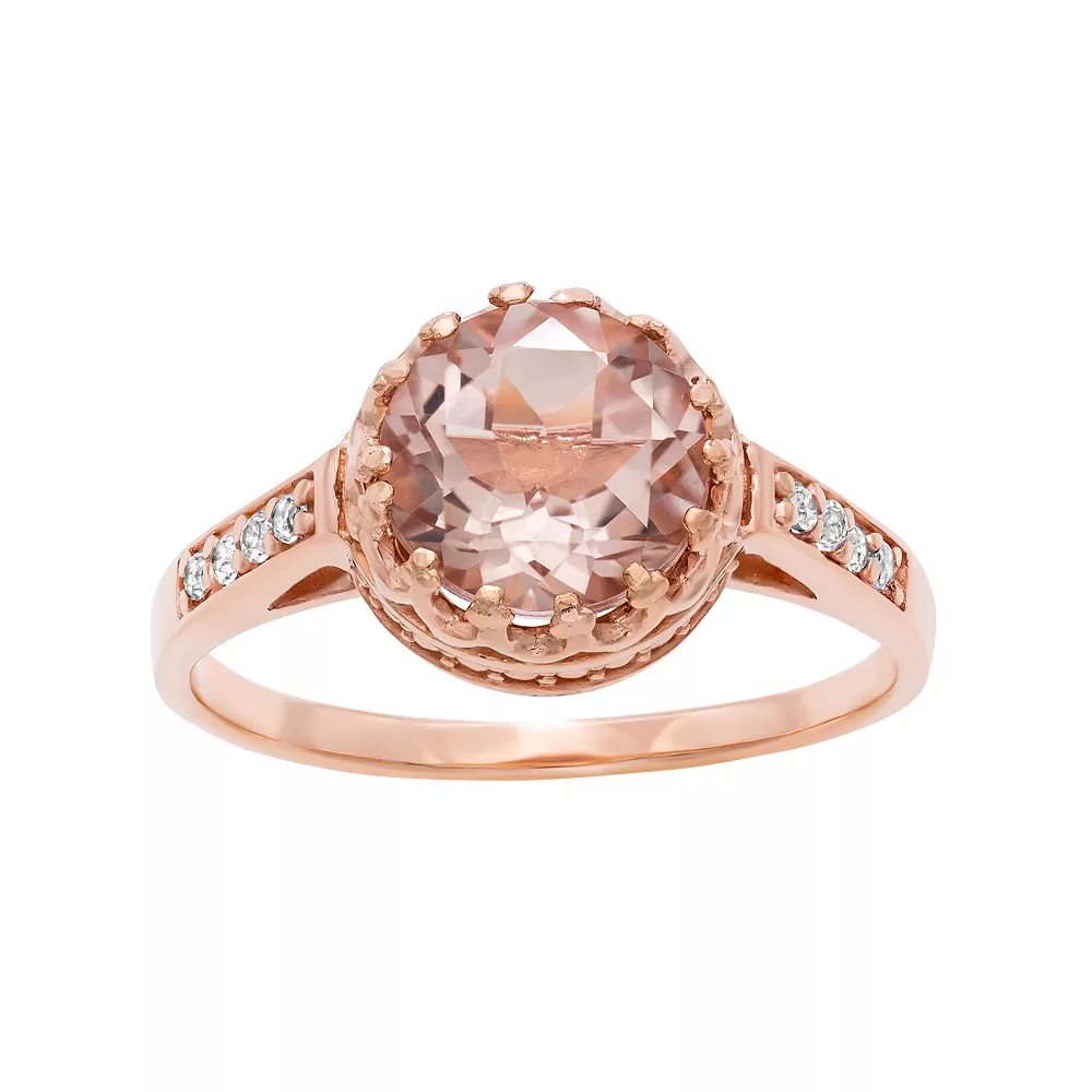 Designs By Gioelli 14k Rose Gold Over Silver Simulated Morganite And Lab-Created White Sapphire Crown Ring 3 Designs By Gioelli 14k Rose Gold Over Silver Simulated Morganite And Lab-Created White Sapphire Crown Ring