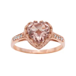 Designs By Gioelli 14k Rose Gold Over Silver Simulated Morganite And Lab-Created White Sapphire Heart Crown Ring
