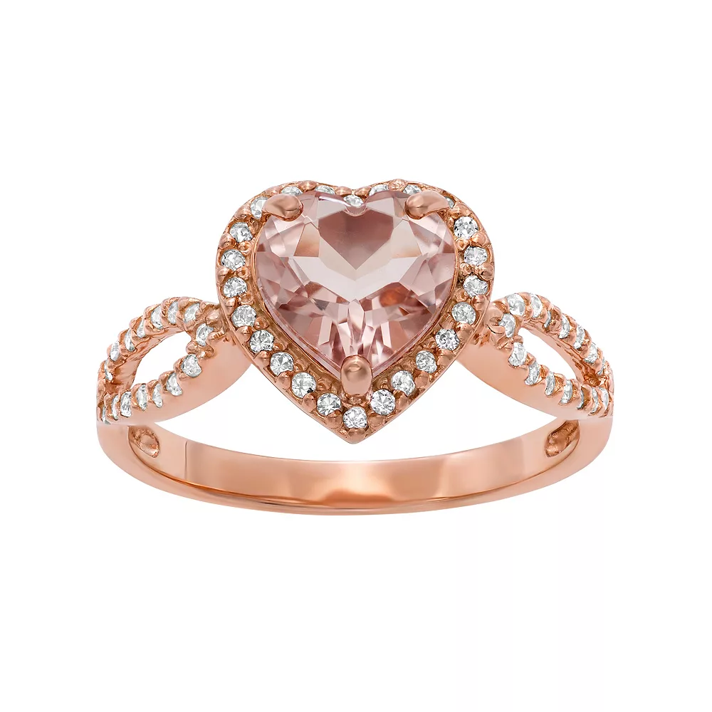 Designs By Gioelli 14k Rose Gold Over Silver Simulated Morganite And Lab-Created White Sapphire Heart Halo Ring 3 Designs By Gioelli 14k Rose Gold Over Silver Simulated Morganite And Lab-Created White Sapphire Heart Halo Ring