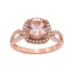 Designs By Gioelli 14k Rose Gold Over Silver Simulated Morganite And Lab-Created White Sapphire Halo Ring