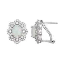 Designs By Gioelli Sterling Silver Lab-Created Opal & White Sapphire Flower Stud Earrings
