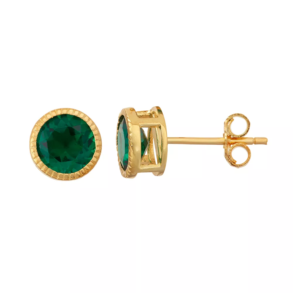 Designs By Gioelli 14k Gold Over Silver Lab-Created Emerald Milgrain Stud Earrings 3 Designs By Gioelli 14k Gold Over Silver Lab-Created Emerald Milgrain Stud Earrings