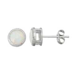 Designs By Gioelli Sterling Silver Lab-Created Opal Milgrain Stud Earrings
