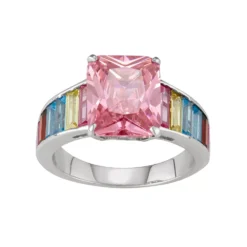 Designs By Gioelli Sterling Silver Multicolor Cubic Zirconia Rectangle Ring