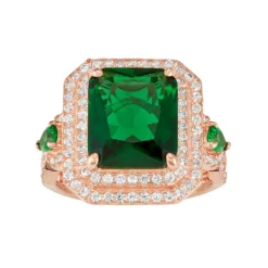 Designs By Gioelli 14k Rose Gold Over Silver Simulated Emerald & Lab-Created White Sapphire Halo Ring