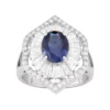 Designs By Gioelli Sterling Silver Lab-Created Blue & White Sapphire Baguette Halo Ring -Designs By Gioelli Jewelry 3294744