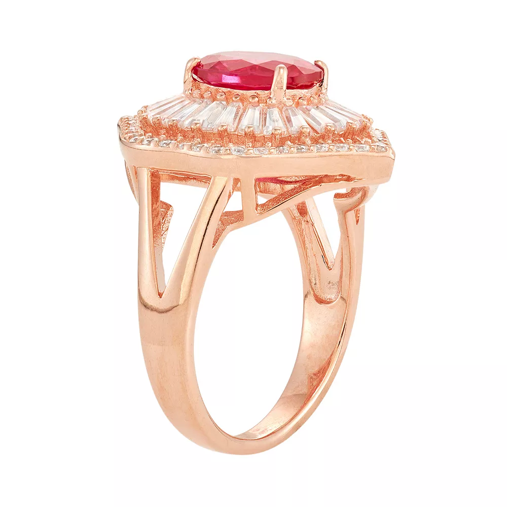 Designs By Gioelli 14k Rose Gold Over Silver Lab-Created Ruby & White Sapphire Baguette Halo Ring 4 Designs By Gioelli 14k Rose Gold Over Silver Lab-Created Ruby & White Sapphire Baguette Halo Ring - Image 2