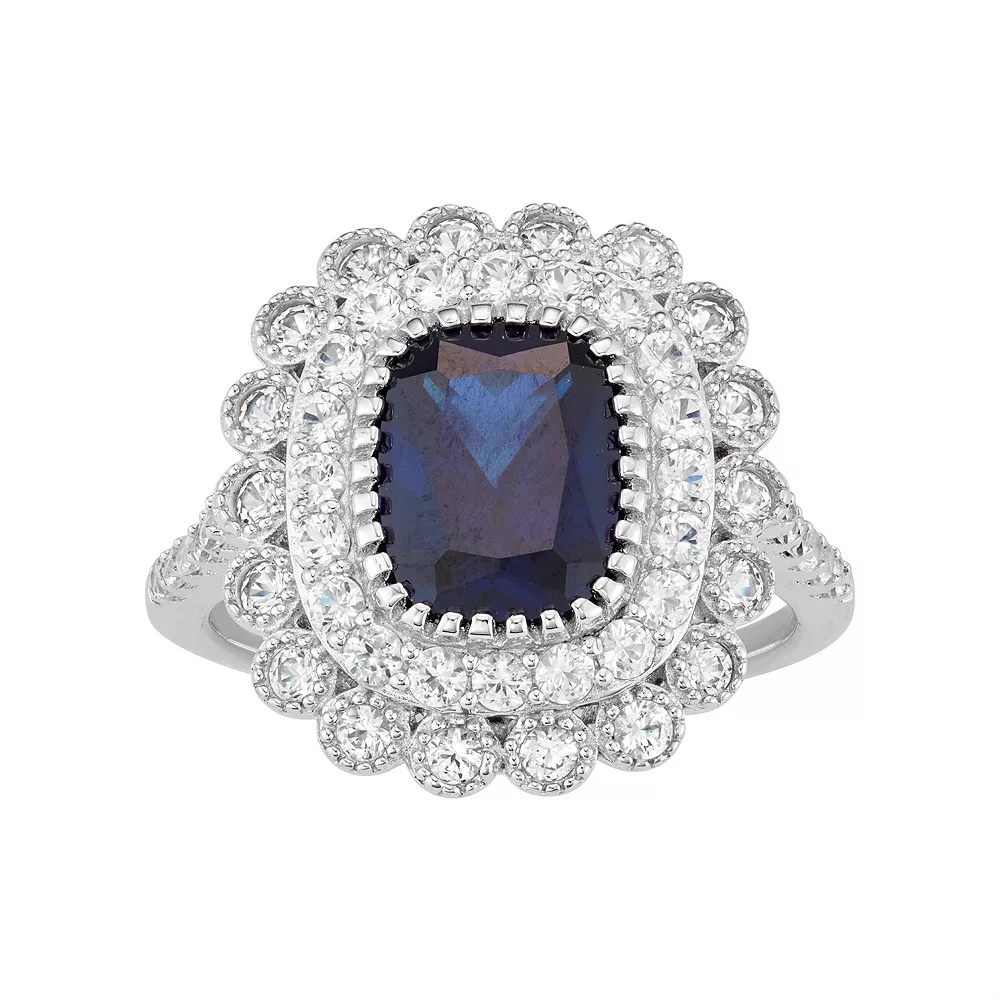 Designs By Gioelli Sterling Silver Lab-Created Blue & White Sapphire Halo Ring 3 Designs By Gioelli Sterling Silver Lab-Created Blue & White Sapphire Halo Ring