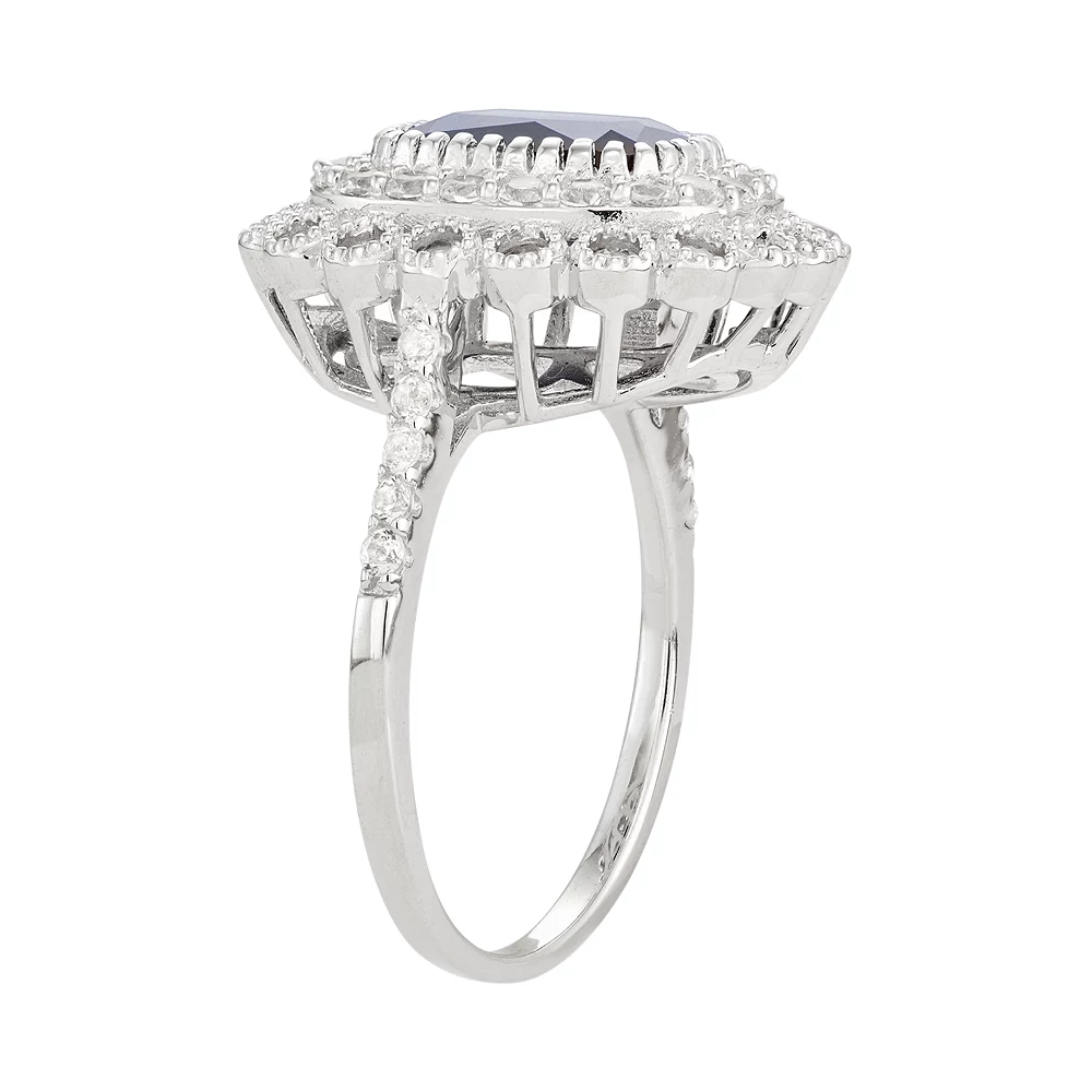 Designs By Gioelli Sterling Silver Lab-Created Blue & White Sapphire Halo Ring 4 Designs By Gioelli Sterling Silver Lab-Created Blue & White Sapphire Halo Ring - Image 2