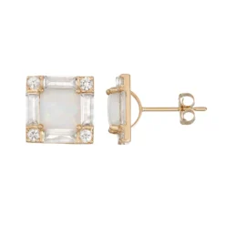 Designs By Gioelli 10k Gold Lab-Created Opal & White Sapphire Square Stud Earrings