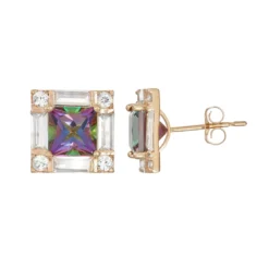 Designs By Gioelli 10k Gold Mystic Topaz & Lab-Created White Sapphire Square Stud Earrings