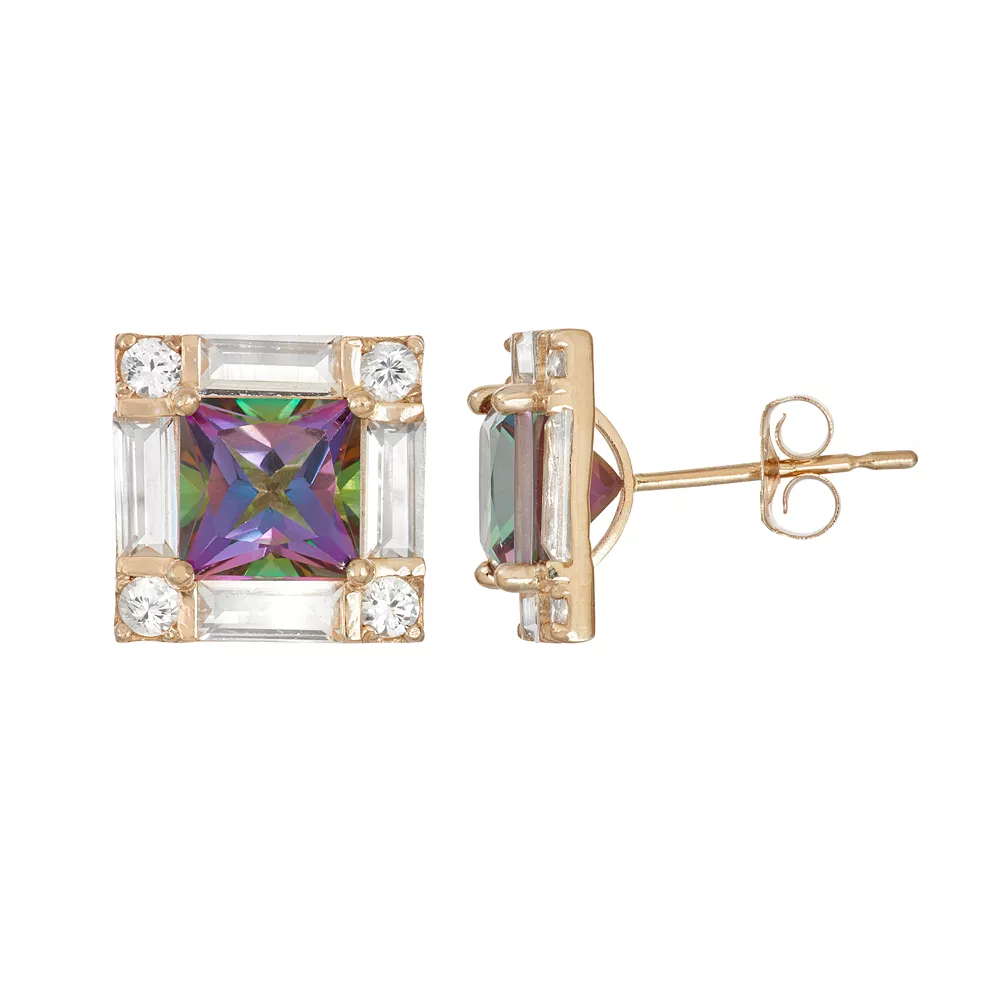 Designs By Gioelli 10k Gold Mystic Topaz & Lab-Created White Sapphire Square Stud Earrings 3 Designs By Gioelli 10k Gold Mystic Topaz & Lab-Created White Sapphire Square Stud Earrings